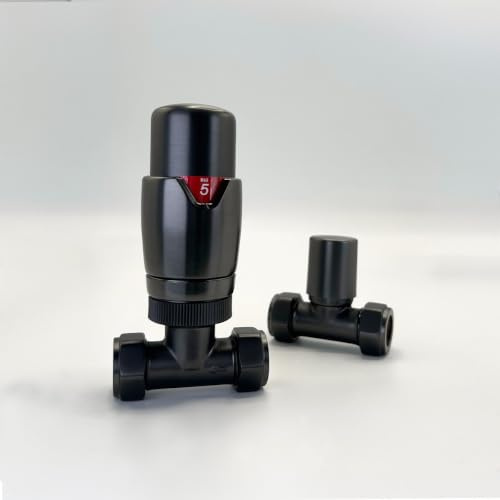 Lux Heat Straight Brushed Gunmetal Thermostatic Radiator Valve (TRV) Set