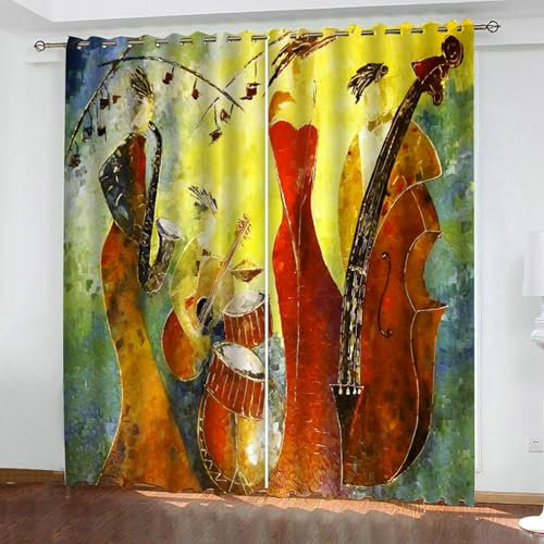 Bishilin Gardinen Blickdicht 2er Set 274x138CM, Verdunklungsvorhänge mit Ösen Musikinstrument Vorhänge Nordisch Polyester Wohnzimmer Kinderzimmer Schlafzimmer