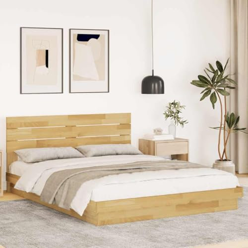 Juroupi Massivholzbett mit Kopfteil ohne Matratze Bed Frame Massivholzbett Holzbett Bettrahmen Bett Ohne Matratze 150x200 cm Eichenholz