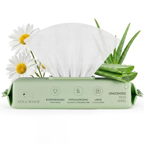 Lot de 70 lingettes Premium pour Animaux de Compagnie, Chiens et Chats, sans Parfum, sans Alcool, à l'aloe Vera, pour l'hygiène des Pattes, du Visage, du Corps