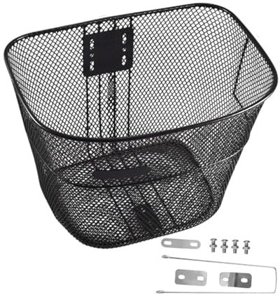 JISADER Cesto Anteriore della Bici, Cesto di stoccaggio, Accessorio per Ciclismo, Cestino per Biciclette in Metallo ad ispessioni per Bici da Strada, M with Long Brace