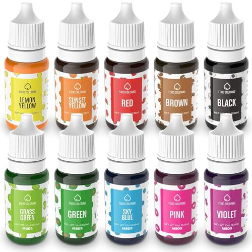 Waysroma Colorante Alimentare 10x10ml, Coloranti Alimentari Liquidi Altamente Concentrato per Dolci, Torte, Macaron, Biscotti, Decorazioni per Torte Colorante per Dolci Senza Glutine Senza Zucchero