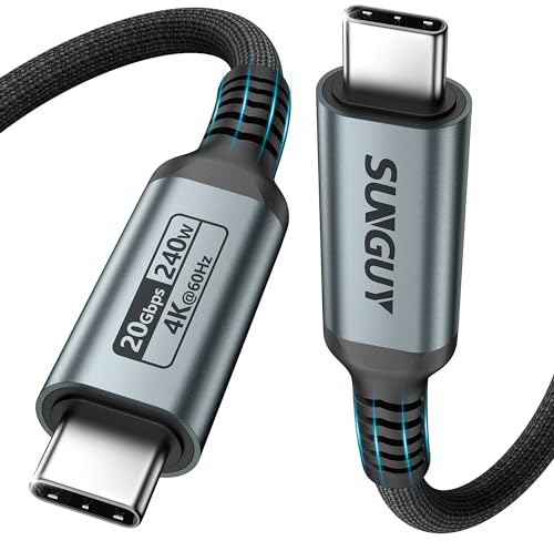 SUNGUY Cable USB C Carga Rapida, 2M 240W 20Gbps 4K&60HZ Cable USB C a C para iPhone 15, MacBook Pro 2020, iPad Pro 2020, iPad Air 4, Samsung Galaxy S23+/S25 Ultra, Pixel
