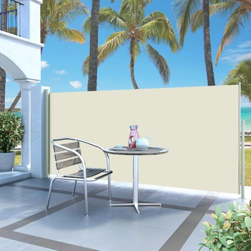 Myheimly Seitenmarkise Sichtschutz Windschutz Sonnenschutz Balkon Seitenmarkise,Creme,120 x 300 cm