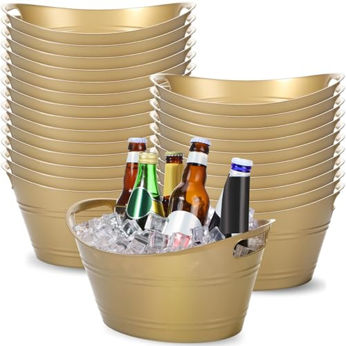 Norme 24 Pcs Oval Storage Tub with Handles 4.5L Plastic Ice Bucket, Wine, Beer, Champagne Drink Cooler for Parties, Beverage Storage Basket(Gold)