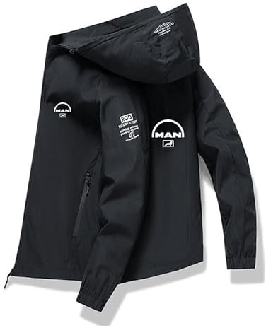 Generisch Veste de loisirs pour homme avec capuche amovible pour l'extérieur et la ville | M.a.n-Truck imprimé 3D | Respirant et léger Fermeture éclair, Noir , XS