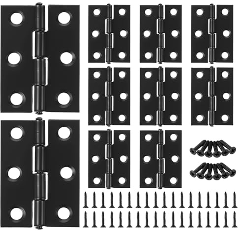 Anstore 10 bisagras de acero inoxidable 44 x 32 x 1 mm, bisagras traseras plegables, bisagras de acero inoxidable para puertas, color negro, con 72 tornillos de 5 x 15 mm, para armarios, ventanas