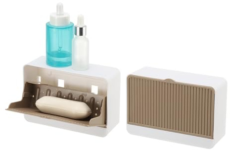 sourcing map Paquete de 2 jaboneras a prueba de polvo, jabonera montada en la pared para ducha, barra de ducha adhesiva sin taladro, soporte de jabón para baño (caqui, 6.3 x 4.33 pulgadas)