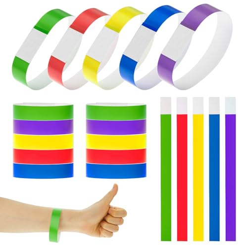 QWORK® Eintrittsbänder für Events, 500 Stück in 5 Farben, Wasserdichte & Stark, 25 cm x 2 cm