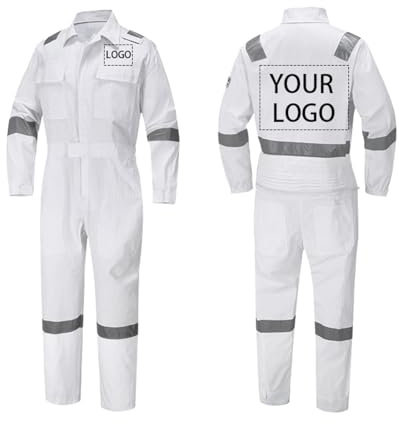 Tuta con Testo Logo Personalizzato Uniformi in Puro Cotone da Uomo Tuta da Officina Abiti da Lavoro A Maniche Lunghe Set Tute Riflettenti per Abbigliamento da Lavoro Color3,3XL