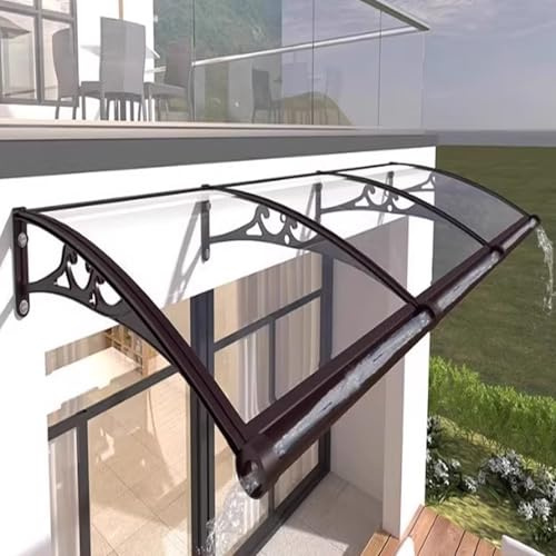 Auvent de Porte d'Entrée Extérieur,Terrasse Toit Abri Protection UV Contre La Pluie,Toit Marquise en Polycarbonate Transparent,Support en Aluminium,pour Fenêtre Jardin Patio (60x280cm/24 x110)