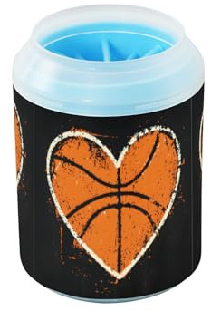 Quteprint Vintage Sport Basketball Herz Hund Pfotenreiniger Cup - Haustier Fußreiniger mit weicher Silikonbürste, tragbarer schlammiger Pfotenreiniger für kleine, mittelgroße und große Rassen Hunde