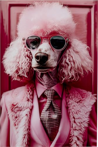 Kare Design Glasbild Pink Poodle, Pink, Wandbild, Wandkunst, Tiermotiv, 50x40 cm
