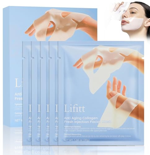 5 Pezzi Maschera Di Collagene,Skincare Collagen Mask,Maschera viso in Idratante,Lenire la pelle e contrastare la secchezza cutanea,Adatta alla maggior parte dei tipi di pelle