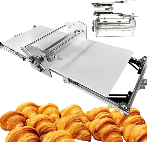 Sfogliatrice Pasticceria Elettrico,Sfogliatrice Pieghevole da Banco In Acciaio Inox,Professionale Macchina per la Pasta Sfoglia,Spessore Regolabile 0.07-1.18 (2-30mm) per Croissant,Pizza e Pasta