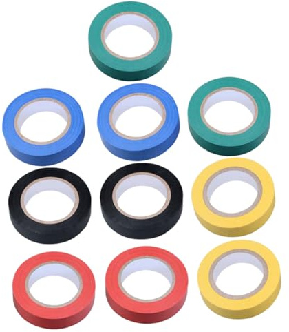 PRETYZOOM 10 rollos Cinta Aislante Eléctrica de PVC Colores Surtidos Resistente al Agua Desgaste por para Uso Industrial y Doméstico Alta Adhesión y Aislamiento Seguro