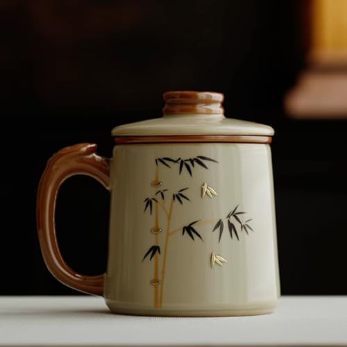 LEEDJUINE Ru Kiln - Juego de té individual de 3 piezas, 360 ml, cerámica de estilo chino resistente al calor