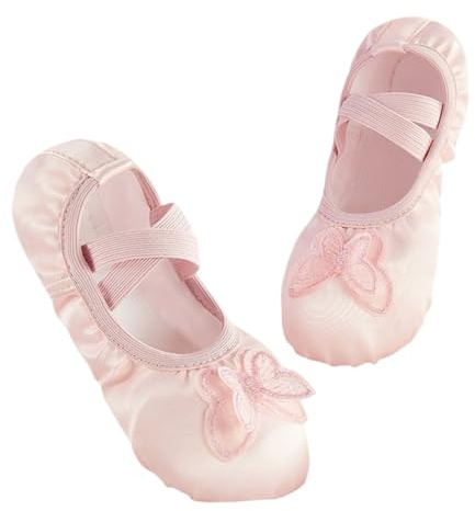WUYXTO Balettskor för flickor satin dans övningstoffel mjuk lädersula ballerina platt yoga gymnastik för balettdansare (rosa B, 28)