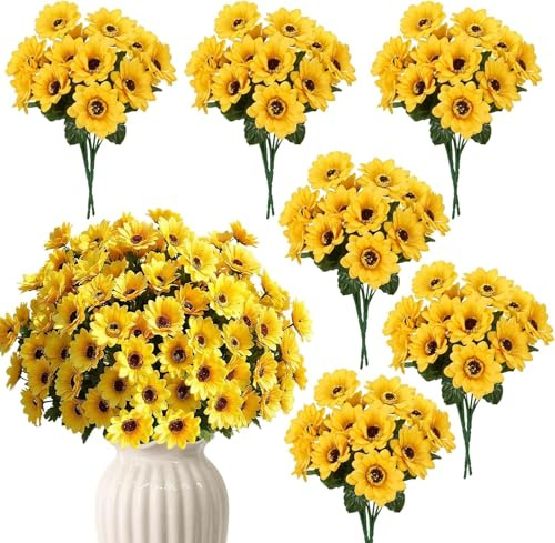 Fairblo 12 Bündel Sonnenblumen Künstlich Strauß Kunstblumenstrauß Gelb | Künstliche Blumen Outdoor Wetterfest Kunstblumen Seidenblumen wie Echt Sonnenblumen Deko für Draußen Garten Balkon Tischdeko