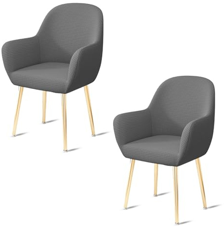 2 Stuhlhussen,Stuhlhussens Schwingstühle Abnehmbar Stuhlhussen Mit Armlehne Schminktisch Stuhl Dunkelgrau Hussen für Stühle,Geeignet für Küchen Und Restaurants Und Bankette Und Hochzeiten Und Partys