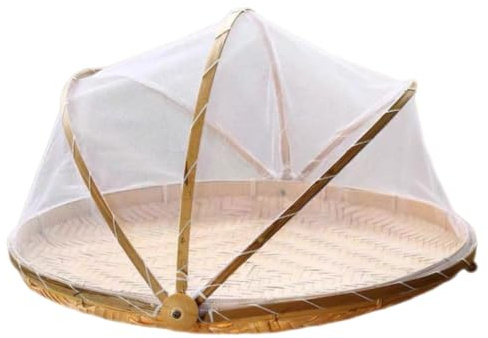 NASSMOSSE Tente Alimentaire en Bambou de 11 Pouces – Panier à Fruits avec Couverture en Gaze maillée pour Le Pain, Les Desserts et Les collations