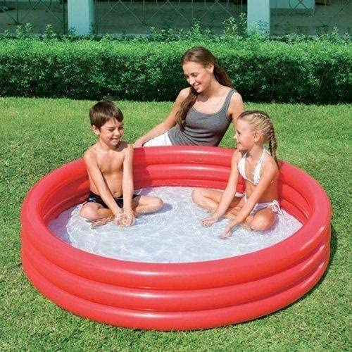 BESTWAY INFLATABLE 3 RING TOY CRYSTAL PADDLING SWIMMING POOL GARDEN PLAY 60x12 (RED #51026)