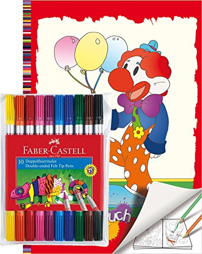 Faber-Castell 151110 - Doppelfasermaler, 10er Etui + Malbuch 128 Seiten