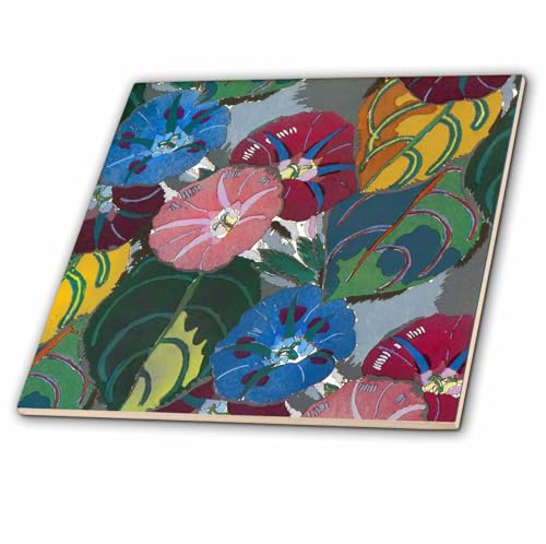 3dRose Art Deco Colorful Flowers 12 Inch Ceramic Tile