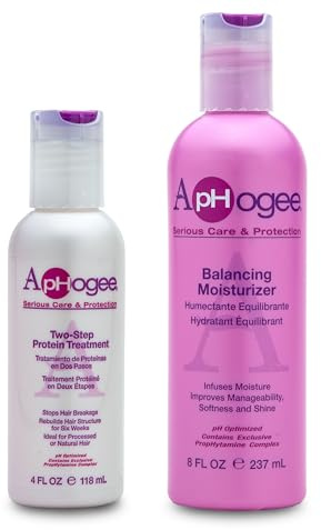Aphogee Hair Care Double Bundle – Two-Step Protein Treatment (4 fl oz) & Balancing Moisturizer (8 fl oz)