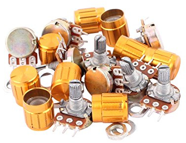 sourcing map a16060300ux0020 10 Stück wh148-b200 K 200 K Ohm Rotary Linear Taper Potentiometer mit Golden Knopf, 1,5 cm Breite, 1,5 cm Länge de
