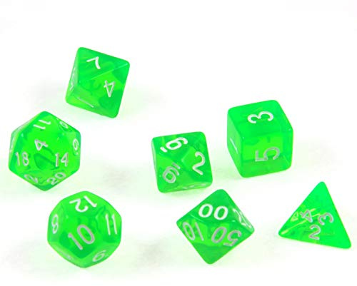 shibby 7 Dados poliedricos para Juegos de rol y Mesa en Color Transparente/Verde con Bolsa 60015385