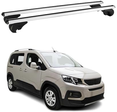 OMAC Aluminium Dachträger Querträger für Peugeot Rifter 2018-2026 – TÜV/DIN 75302:2018 – Abschließbar – Max. 75 kg – 2 Stangen Silber