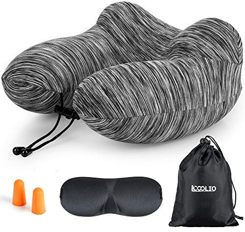 iCOOLIO nackenkissen Flugzeug, nackenkissen aufblasbar, Reisekissen Auto, Nackenhörnchen Erwachsene mit Schlafmaske, Reise Kissen Waschbarem Bezug, travel Pillow