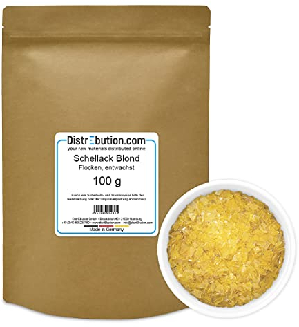 DistrEbution Schellack Blond 100g entwachst Blätterschellack Polituren Lacke Versiegelungen