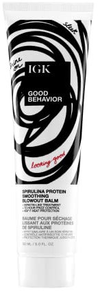 IGK GOOD BEHAVIOR Spirulina Protein Smoothing Blowout Balm | Keratin Like Treatment + Frizz Control + Heat Protectant | Vegan + Cruelty Free | 5 Oz