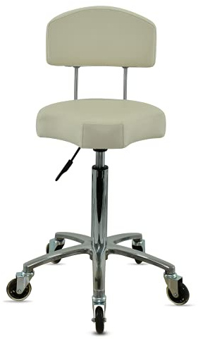 VAKON SALON - Ergonomischer Rollhocker mit Lehne in Weiß - Höhenverstellbarer von 55-75 cm - Premium Rollen - Arbeitshocker Praxishocker