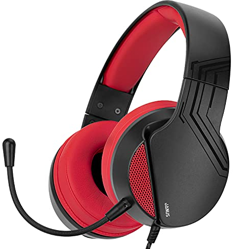 NITHO Janus Gaming Headset – Over-Ear Kopfhörer mit 40-mm-Treiber, Bügelmikrofon, 3.5-mm-Audio – für PC, PS4, PS5, Xbox One/Series X|S, Mobile, Tablet – Rot