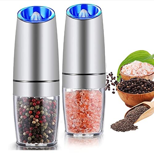 Macina Sale Pepe Elettrico a Gravità, Macinino Macinatore Pepe Con Macina Regolabile in Ceramica Di Facile Uso, Macinapepe Con Funzionamento Con Una Sola Mano (Color : Silver, Size : 2sets)