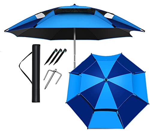 Sonnenschirm Strandschirm Angelschirme Gartenschirm Sonnensegel Outdoor, 1.8m/2m/2.2m/2.4m, Sonnenschutz UV, 360° Rotation, Sturmfest, Mit Sandanker, Tragetasche ( Color : Blue , Size : 2m/6.6ft )