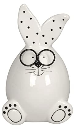Posiwio dekorativer niedlicher Osterhase als Ei Hasenei mit Brille Keramik weiß-schwarz (klein ca. 8 x 7,5 x 13,5 cm hoch), Schwarz Weiß