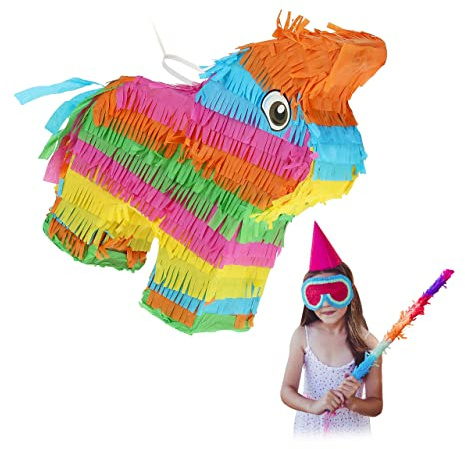 Relaxdays Pinata, Âne Arc-en-Ciel, Lama à Suspendre, pour Enfants, H x L x P 27,5 x 25 x 7 cm, Multicolore