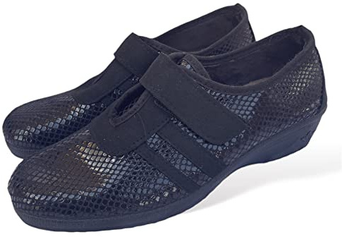 Sevilla Zapato Clásico de Señora Cómodo - Calzado arreglado para Mujer - Suela Antideslizante - Diferentes Diseños con Velcros - Negro - Tallas 35-41EU (Negro Deportivo, Numeric_38)