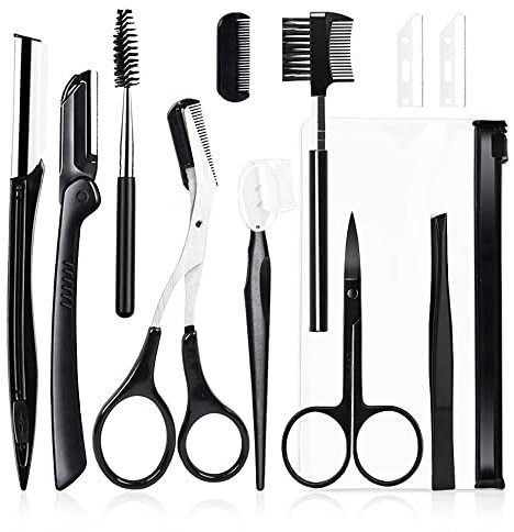 VOANZO 11 unids cejas kit de afeitar cejas kit mujeres hombres cejas kit con cejas cepillo cejas cejas tijeras cuero caso para principiantes