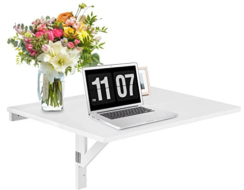 LIFEZEAL Wandklapptisch, Wandtisch aus Holz, Schwimmender Schreibtisch mit großer Tischplatte, Laptoptisch platzsparend, Esstisch für Küche, Wohnzimmer & Schlafzimmer, 80x60x43cm (Weiß)