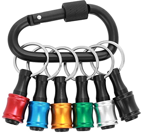 Prasacco 6 supporti per punte da trapano, 1/4 di pollice con gambo esagonale per cacciavite, estensioni per punte in lega di alluminio, portachiavi con moschettone nero, 6 colori