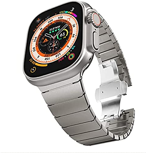 VeveXiao Kompatibel med Apple Watch Ultra-band 49 mm 45 mm 44 mm 42 mm, titanfärg, massivt rostfritt stål, länkarmband, ersättningsarmband för iWatch Series 8 7 6 5 4 SE 3 2 1