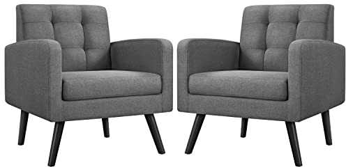 Yaheetech Ohrensessel mit bequemer Rückenlehne Polyester Polstersessel bis 136 kg belastbar Fernsehsessel fürs Wohnzimmer/Schlafzimmer Sessel 2er Set Dunkelgrau