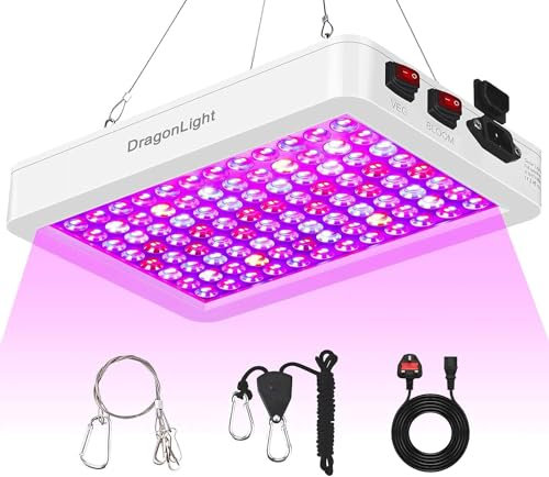 DragonLight 2024 Upgraded BW1000 LED Grow Lights Double Chips Full Spectrum with 3-Metre Cable for Greenhouse and Indoor Plant Veg and Flower Growing[White]