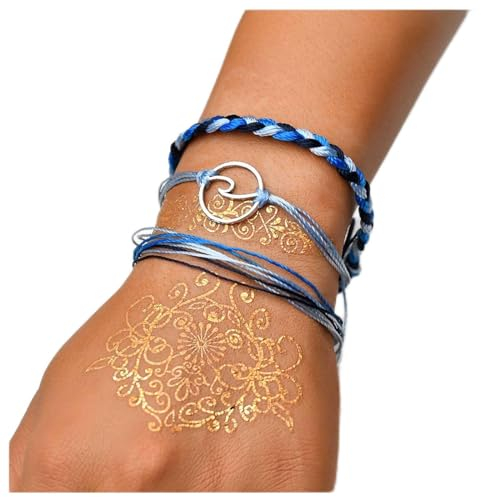 Dervivea Boho Geschichtet Blau Seil Armbänder Welle Kreis Geflochten Armband Strand Surfer Welle Armband Einstellbar Blau Seil Armband Set Schmuck Für Frauen Und Mädchen Pack 3