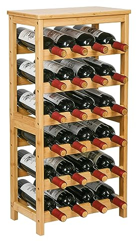 VASMIA Wine Rack Free Standing Floor, 6-Tier Display Wine Storage Shelves with Table Top, 24-Bottle Bamboo Wine Rack Shelf for Kitchen Bar Dining Room Living Room, Natural